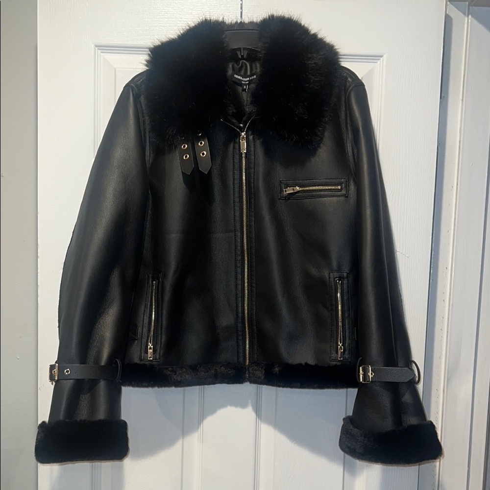Generation Love Black Leather Jacket with Faux Fur Trim